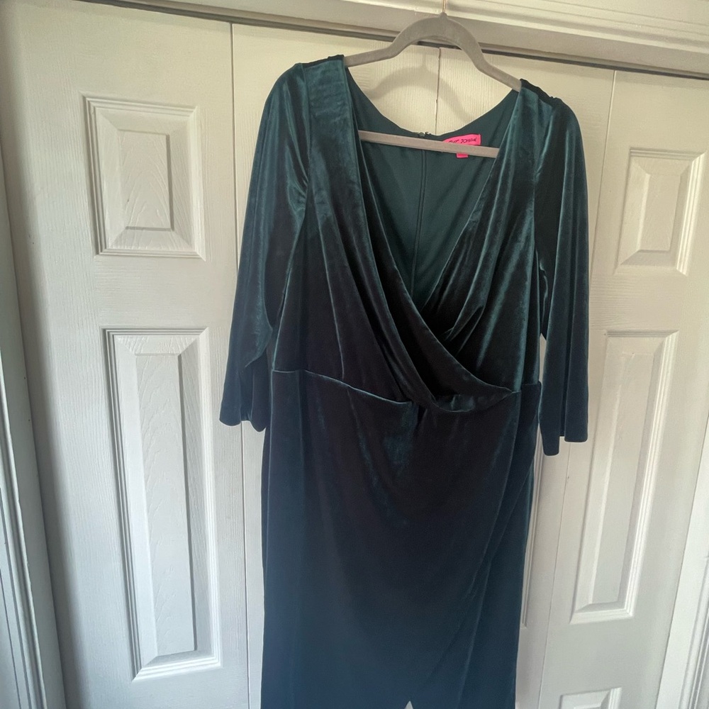 Betsey Johnson Teal Velvet Long Sleeve Dress